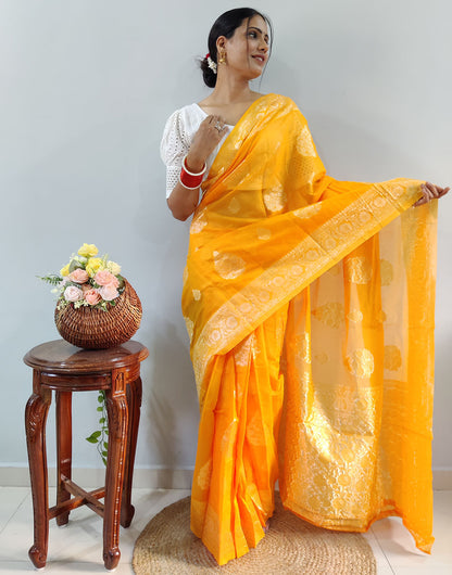 Yellow Silk Ready To Wear Saree