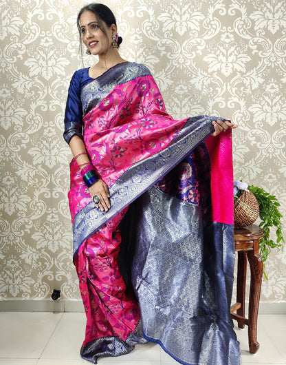 Pink Banarasi Silk Zari Weaving Ready To Wear Saree