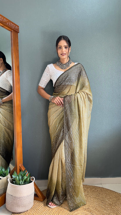 Chiffon Saree With Zari Work Patta Ready To Wear Saree
