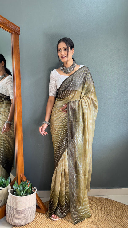 Chiffon Saree With Zari Work Patta Ready To Wear Saree