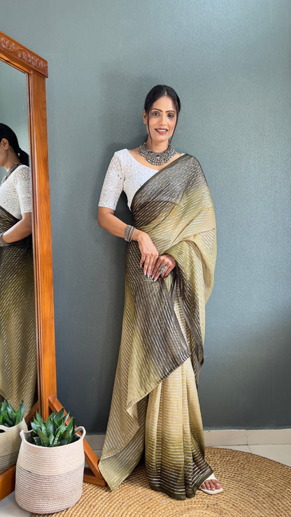 Chiffon Saree With Zari Work Patta Ready To Wear Saree