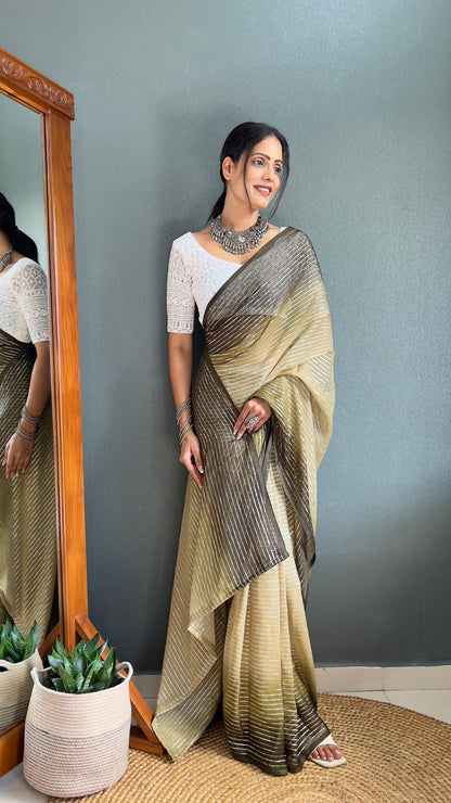 Chiffon Saree With Zari Work Patta Ready To Wear Saree
