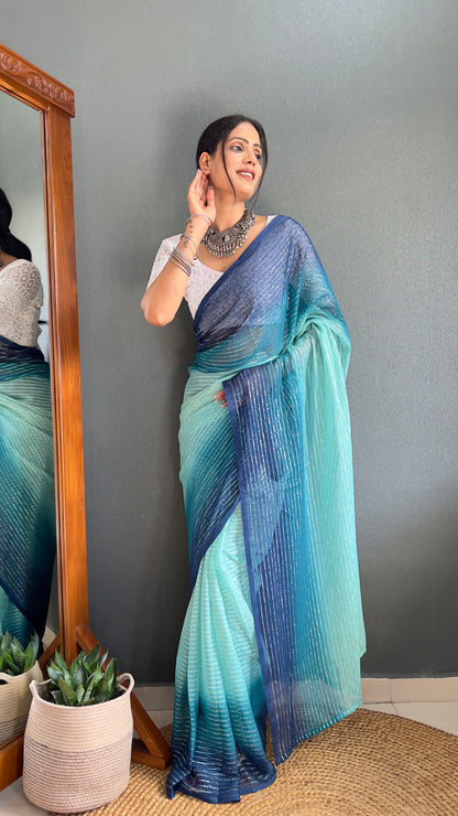 Chiffon Saree With Zari Work Patta Ready To Wear Saree