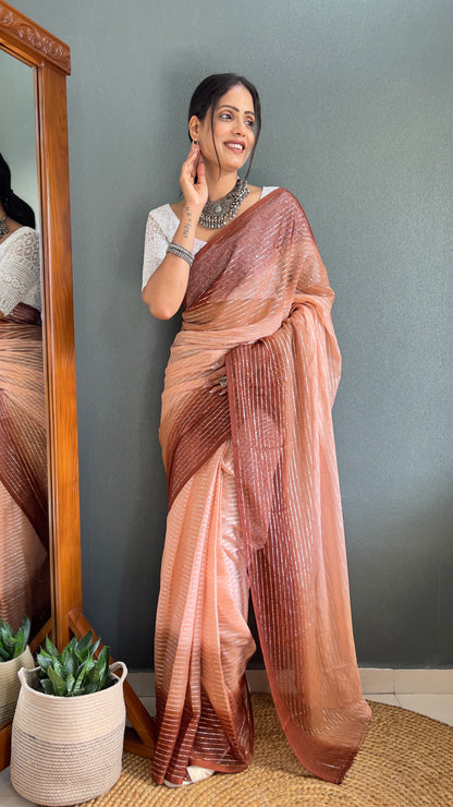 Chiffon Saree With Zari Work Patta Ready To Wear Saree