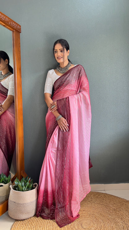 Chiffon Saree With Zari Work Patta Ready To Wear Saree