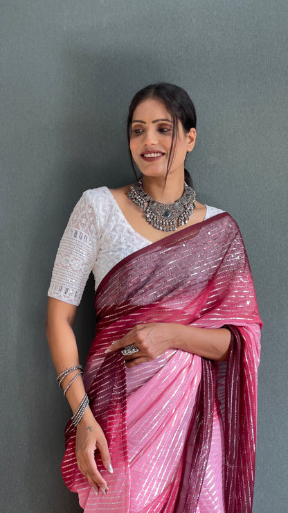 Chiffon Saree With Zari Work Patta Ready To Wear Saree
