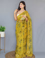 Goldenrod Yellow Organza Saree With Printed & Embroidery Work Border