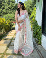 Off White Organza Saree With Embroidery Work With Piping Border