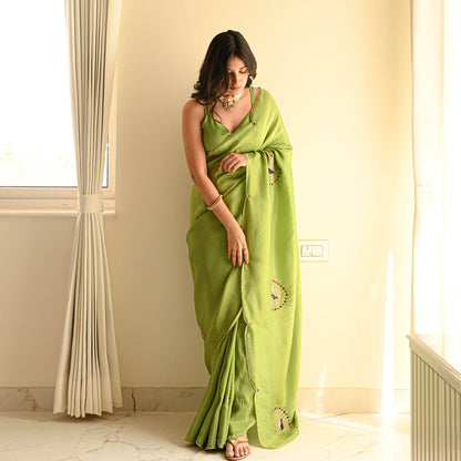 Green Color Designer Ready To Wear Saree With Stitched Blouse