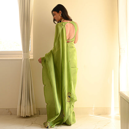 Green Color Designer Ready To Wear Saree With Stitched Blouse