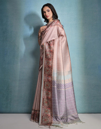 Pastel Pink Cotton Silk Saree With Weaving Work