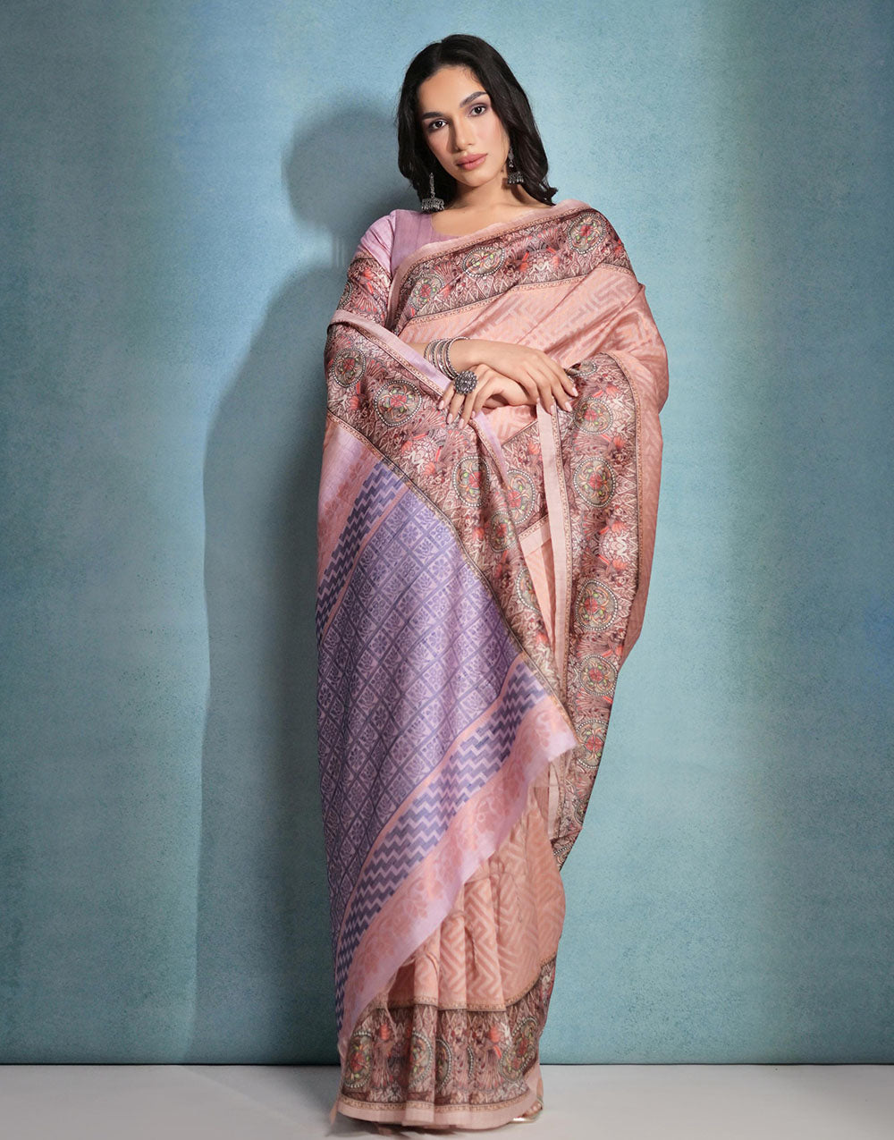 Pastel Peach Cotton Silk Saree With Weaving Work