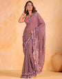 Turkish Rose Pink Georgette Saree Thread Embroidery Work With Cut Work Border