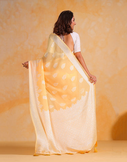 Pastel Yellow Georgette Saree With Silver Soft Weaving Work