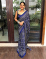 Blue Color Silk Saree With Bandhani Printed Work