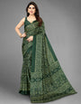 Deep Green Silk Saree With Bandhani Printed Work