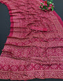 Pink Hand Bandhej Bandhani Saree With Printed Work