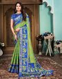 Blue & Green Patola Saree With Bandhani Printed