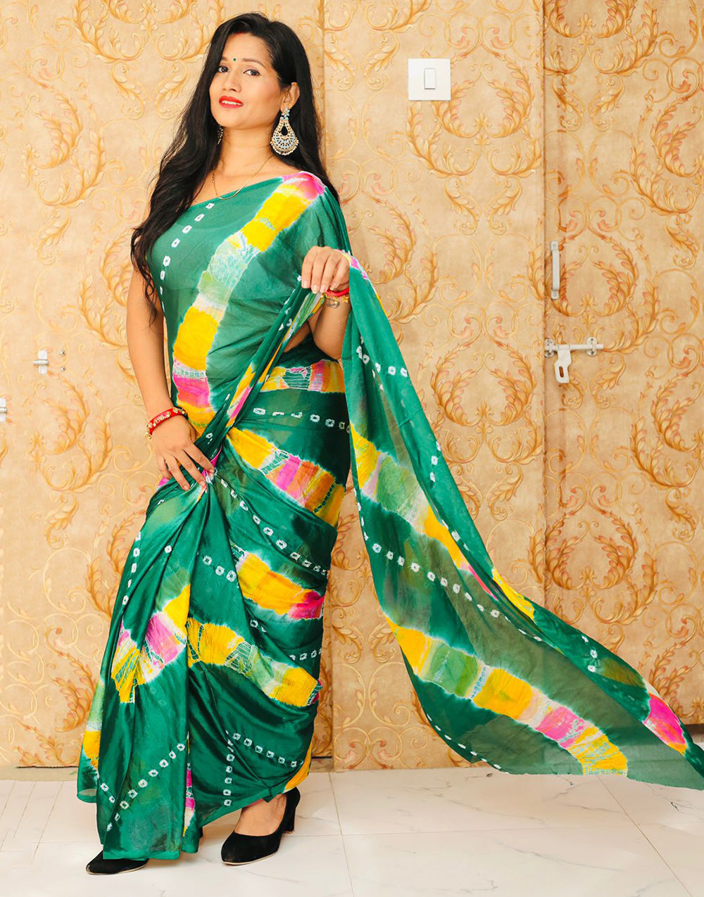 Green Satin Silk With Printed Saree