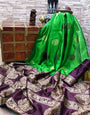 Green & Wine Lichi Silk Saree With Weaving Work