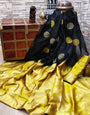 Black & Yellow Lichi Silk Saree With Weaving Work