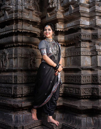 Soft Lichi Silk With Weaving Saree In Black