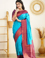 Sky Blue Soft Lichi Silk Saree With Weaving Work