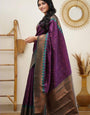 Wine Soft Lichi Silk Saree With Weaving Work