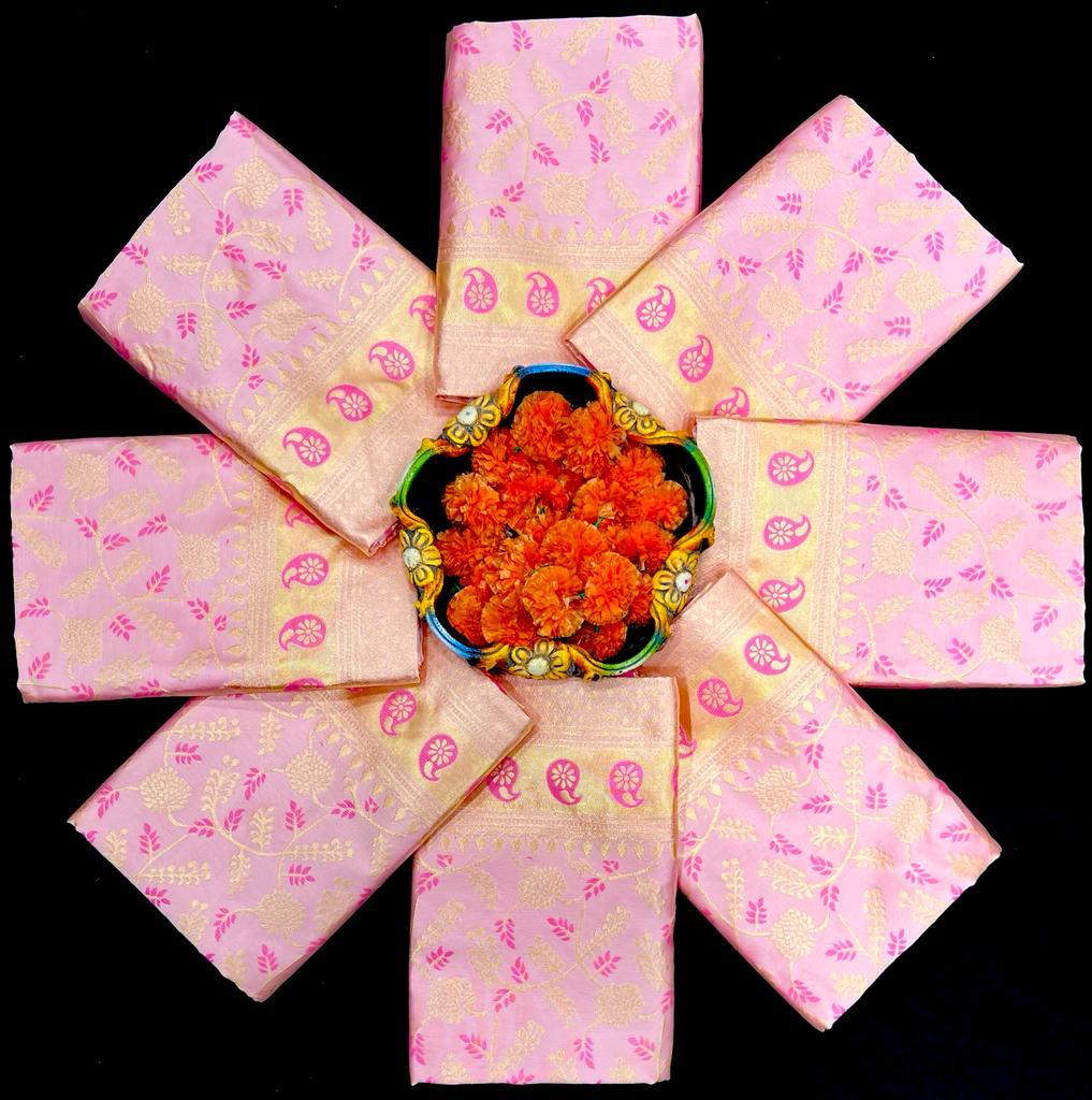 Cream Pink Soft Lichi Silk Saree With Weaving Work