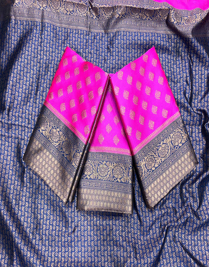 Rani Pink Soft Lichi Silk Saree With Weaving Work