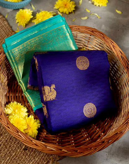 Blue Kanjivaram Style Silk Saree With Weaving Work