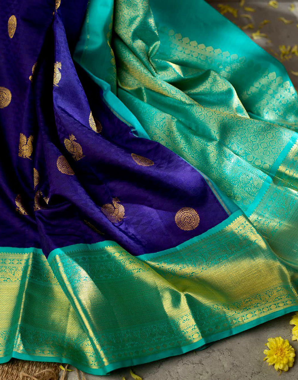 Blue Kanjivaram Style Silk Saree With Weaving Work