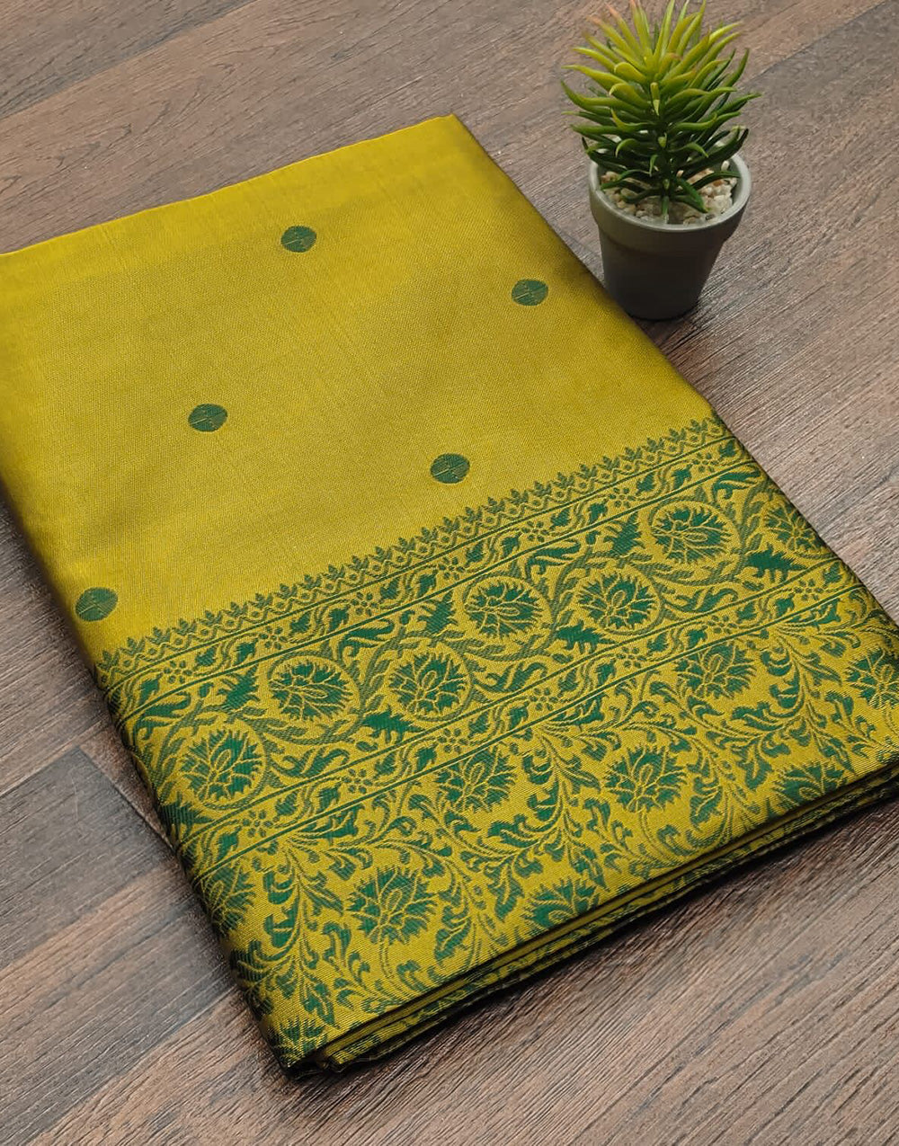 Lime Green Soft Lichi Silk With Zari Weaving Work