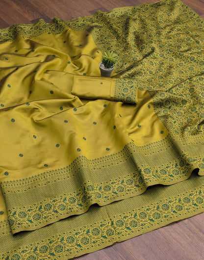 Lime Green Soft Lichi Silk With Zari Weaving Work