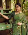 Green Soft Lichi Silk Saree With Zari Weaving Work
