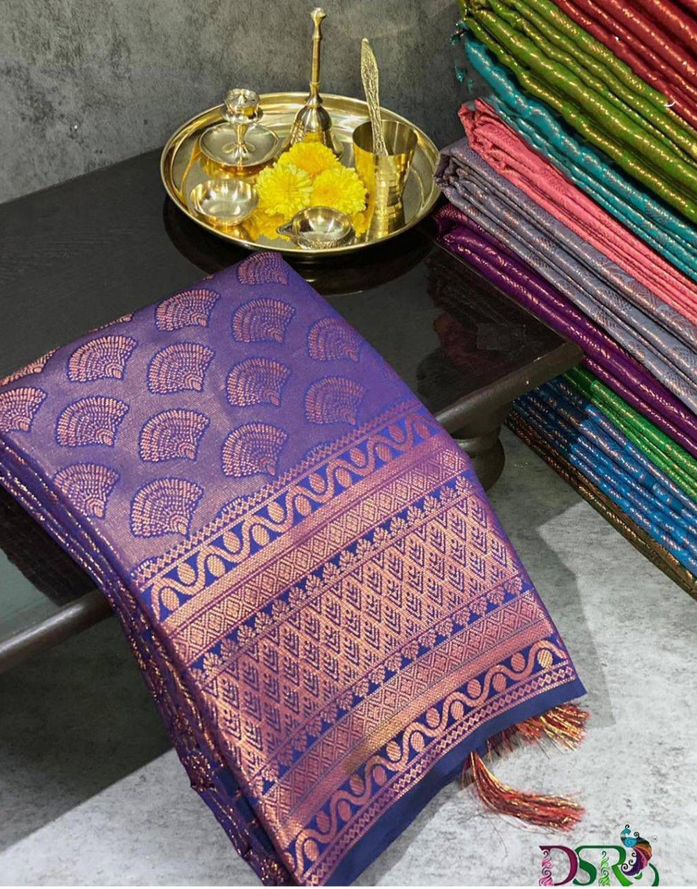 Purple Soft Lichi Silk Saree With Zari Weaving Work