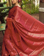 Falu Red Soft Lichi Silk Saree With Zari Weaving Work