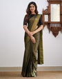 Black Soft Lichi Silk Saree With Zari Weaving Work