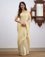 Cream Soft Lichi Silk Saree With Zari Weaving Work