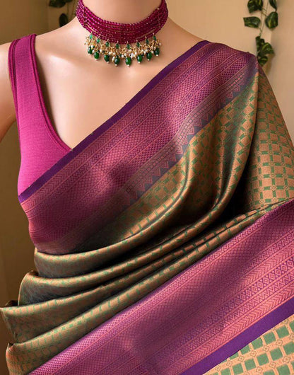 Fern Green Soft Lichi Silk Saree With Zari Weaving Work