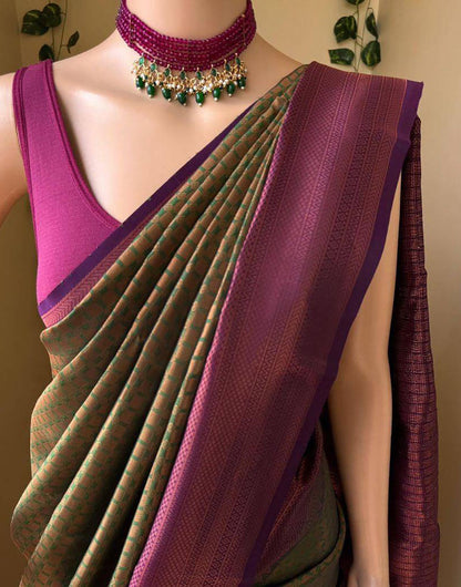 Fern Green Soft Lichi Silk Saree With Zari Weaving Work