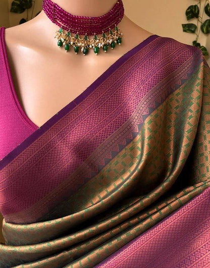 Fern Green Soft Lichi Silk Saree With Zari Weaving Work