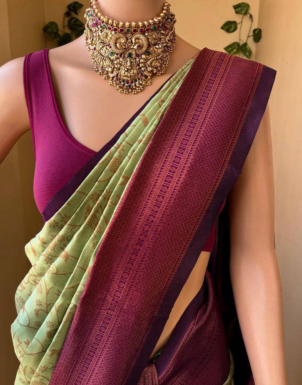 Light Green Soft Lichi Silk Saree With Zari Weaving Work