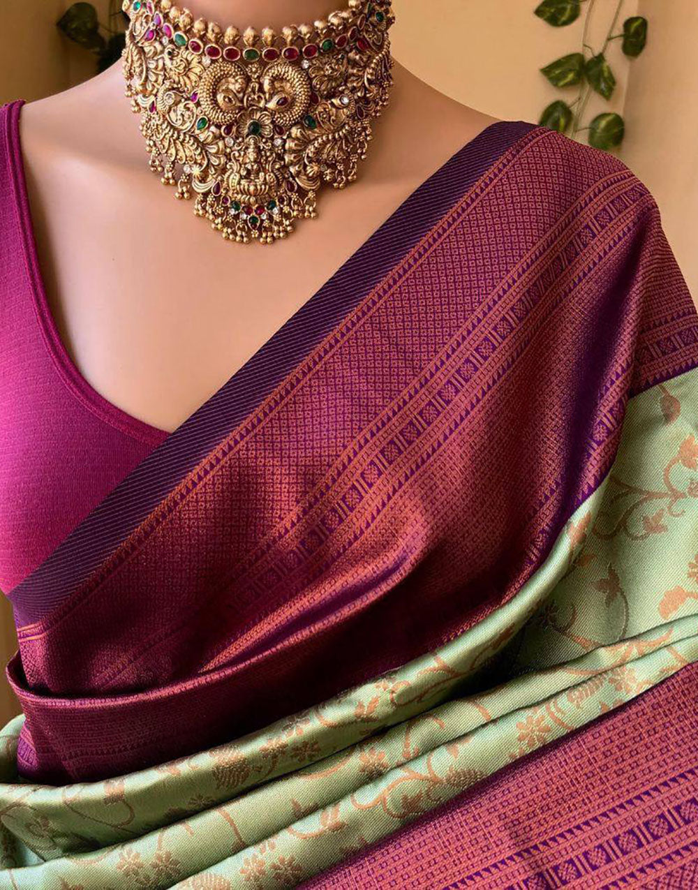 Light Green Soft Lichi Silk Saree With Zari Weaving Work