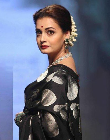 Black Soft Lichi Silk Saree With Zari Weaving Work