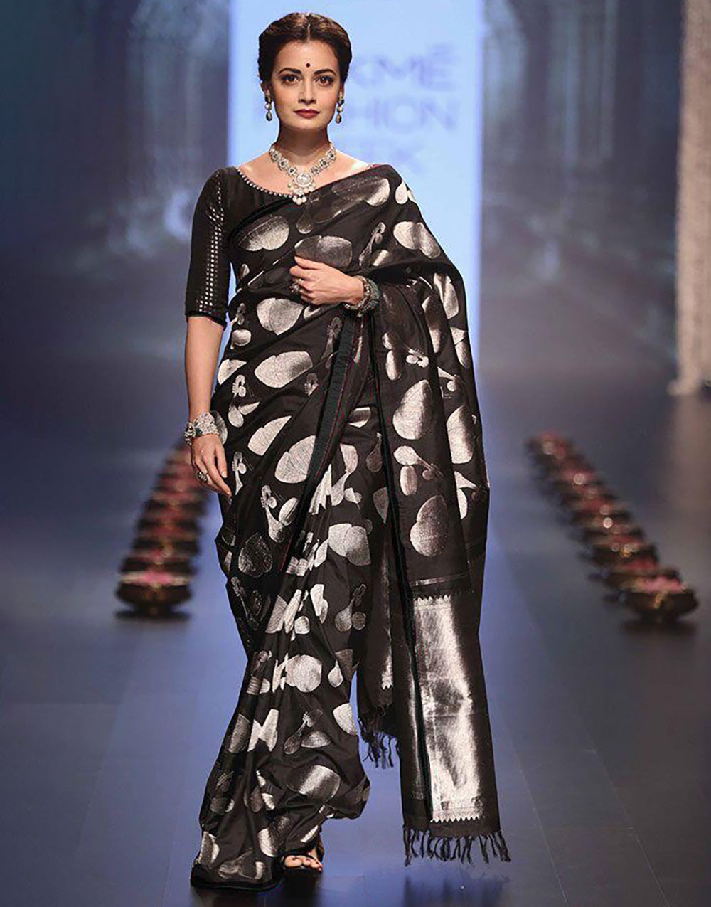 Black Soft Lichi Silk Saree With Zari Weaving Work