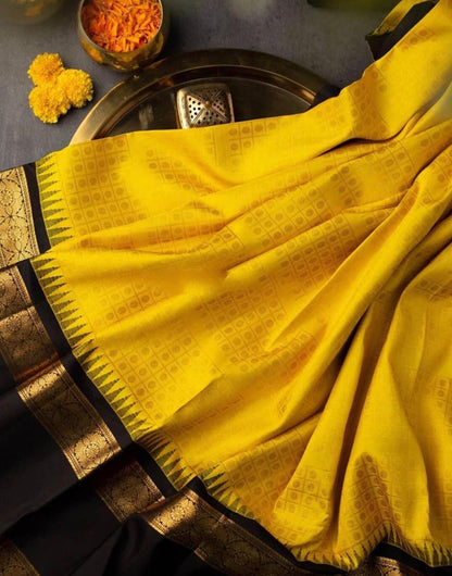 Yellow Banarasi Soft Silk Saree With Weaving Work