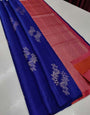 Dark Blue & Red Soft Silk Saree With Zari Weaving Work