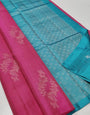 Rani Pink & Sky Blue Soft Silk Saree With Zari Weaving Work