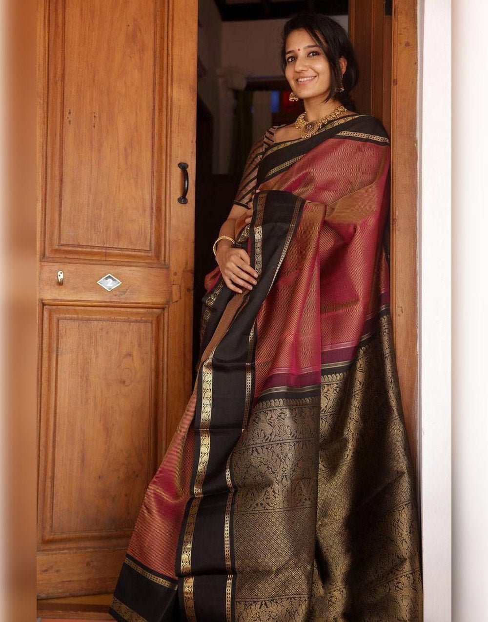 Maroon Soft Lichi Silk Saree With Weaving Work